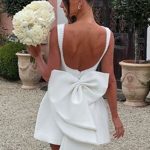 Elegant White Bow-Back Dress (baby boo)